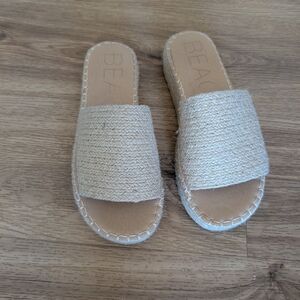Beige Woven Slide Sandals